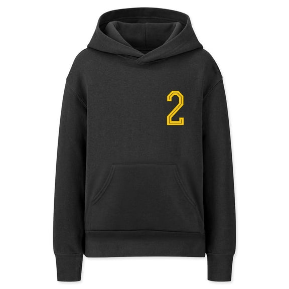 Daxton Youth Unisex Pullover Black Hoodie Mid-Weight Fleece Sweater Custom Gold Numbers and Letters, 2, S