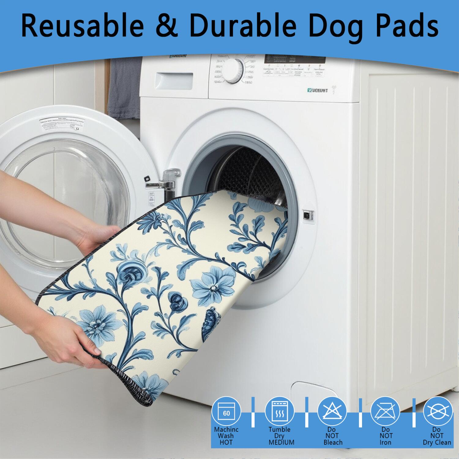 48x48 Inch Washable Pet Pad 2-Pack, Highly Absorbent Reusable Puppy Potty Training Mat with Leak-Proof Base, Non-Slip for Indoor Use, Floral