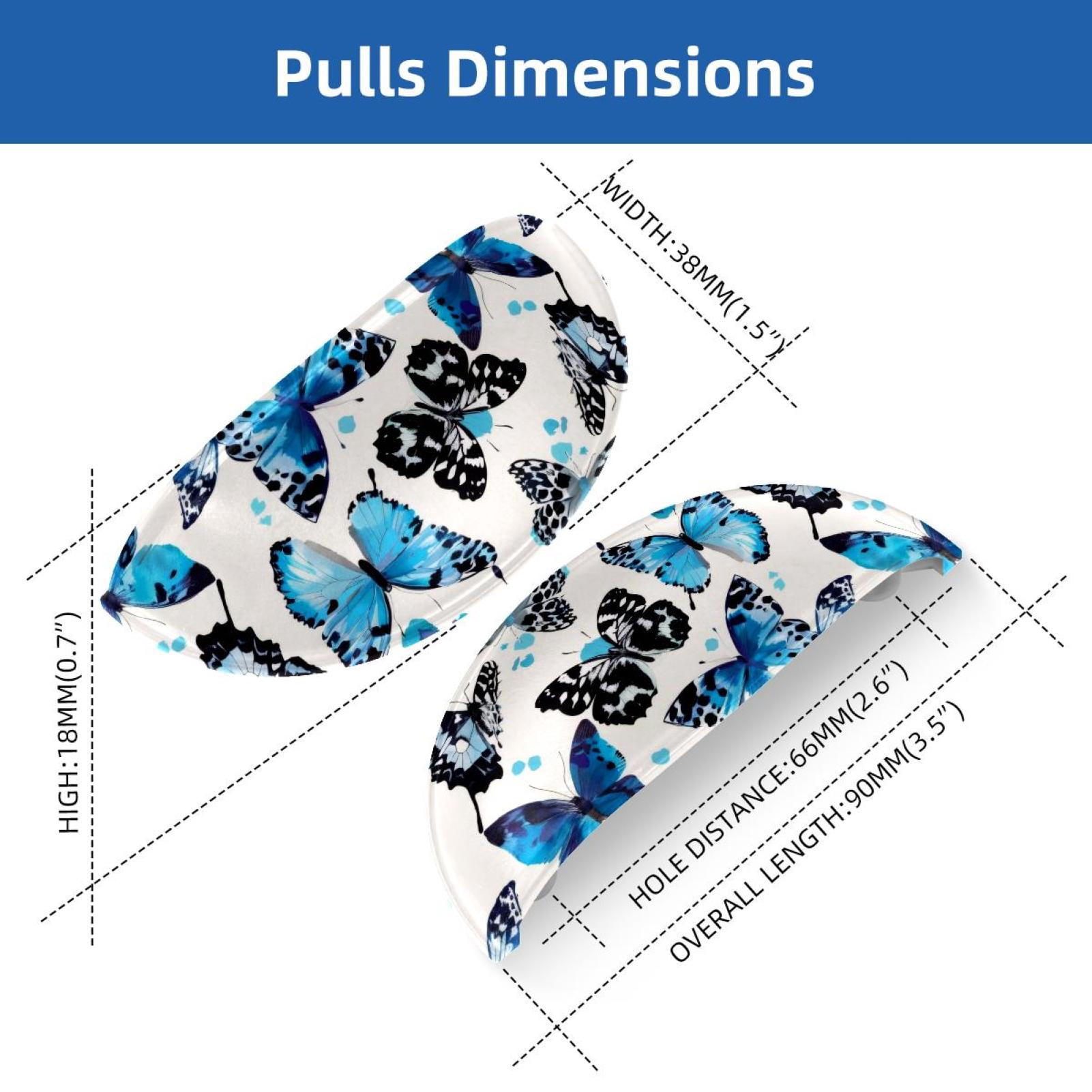 PhooArto 6 Pcs Cup Drawer Pulls, Blue Butterfies Pattern Shell Shape Handles Cabinet Knobs for Dresser Cupboard Closet Wardrobe with Screws