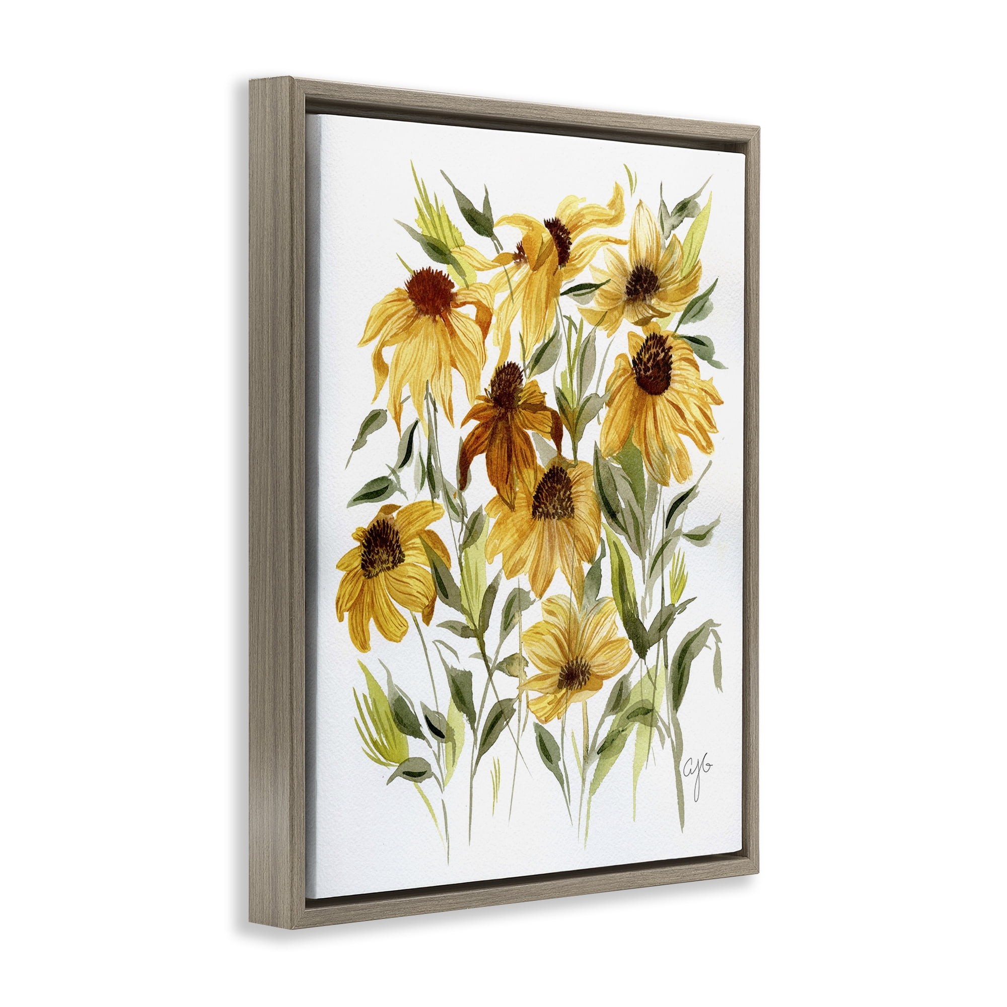 Stupell Industries Wild Rudbeckia Flowers Botanical & Floral Painting Brown Floater Framed Art Print Wall Art, 25 x 31