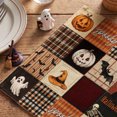 thumbnail image 3 of Sm:)e Patchwork Ghost Pumpkin Black Cat Bat Skeleton Witch Hat Halloween Placemats Set of 4, 12x18 Inch Holiday Table Mats for Indoor Outdoor Party Dining Decoration, 3 of 7