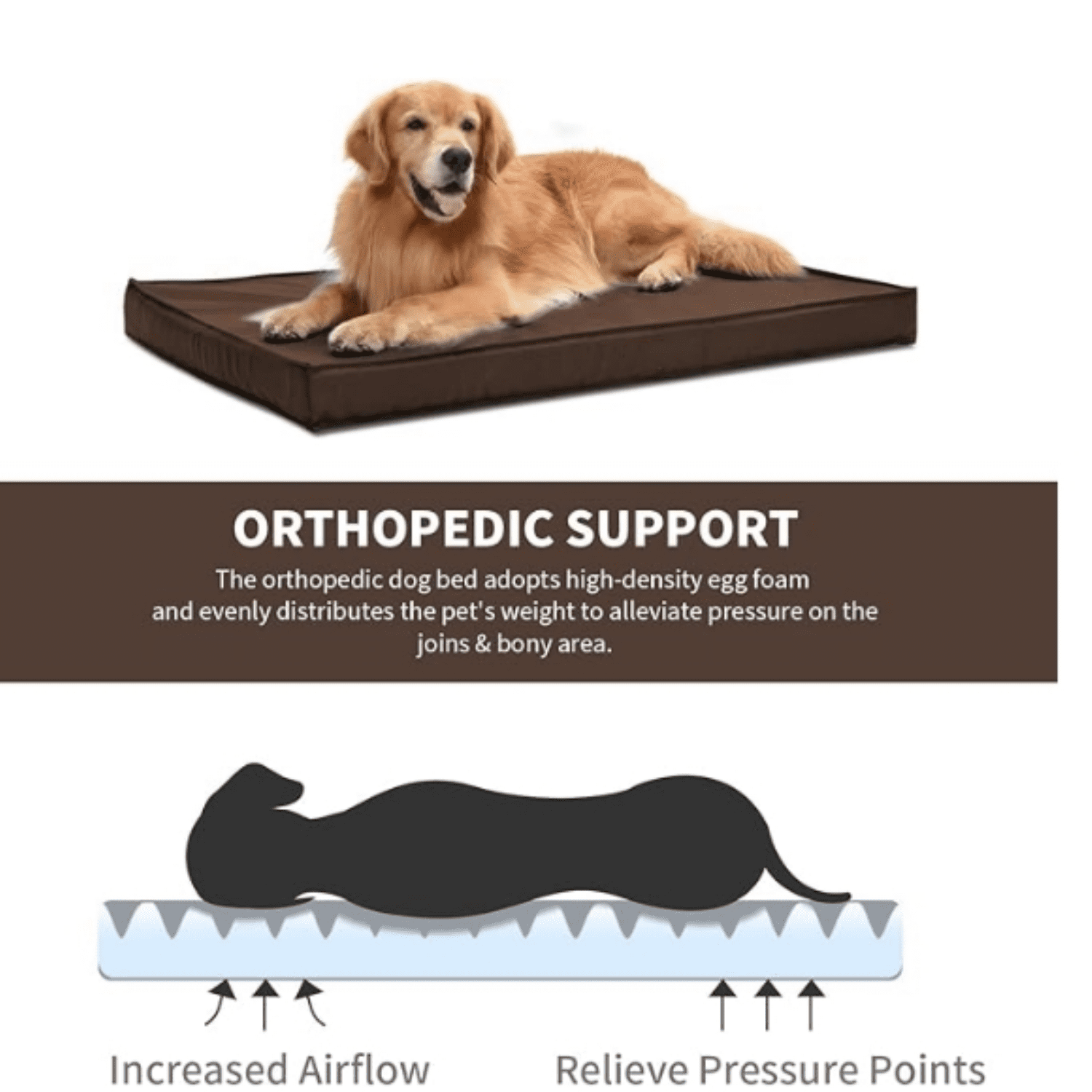 Outdoor All Weather Waterproof Dog Bed, Orthopedic Dog Bed for Extra Large Dogs, Egg Foam Pet Bed with Washable and Removable Oxford Cooling Cover, Brown