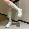 thumbnail image 6 of Hinvhai Womens Lace Up Knee High Boots Combat Chunky Low Heel Tall Boots White 9.5(43), 6 of 9