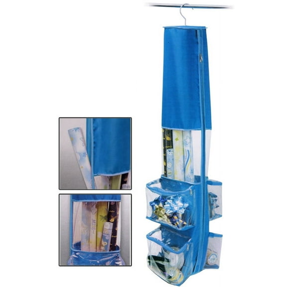 Hanging Gift Wrap Storage Bag With Side Pockets - Blue