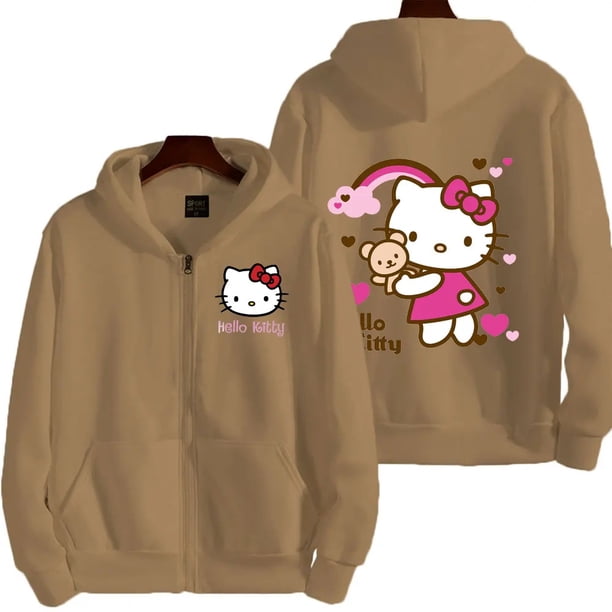 Sudadera con capucha y cremallera para mujer, ropa de calle Kawaii con estampado de Hello Kitty, Sanrio, otoño e invierno, 2024