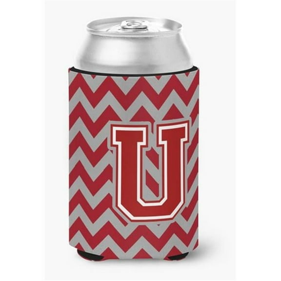 Letter U Chevron Maroon & White Can or Bottle Hugger, 0.25 x 4 x 5.5 in.