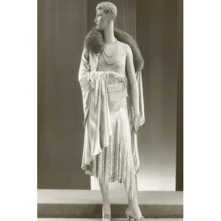 Twenties Female Mannequin Wearing Evening Gown and Fur Collar Print Wall Art By Found Image