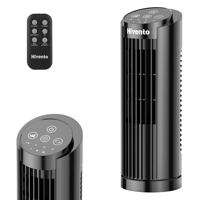 Ventilador de torre de 33 cm, Ventilador de Mesa Silencioso portátil y compacto,Ventilador Pequeña Sin Aspas, Oscilación,3 Velocidades,Temporizador 7.5H,Ventiladores d