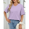 thumbnail image 4 of Annhoo Womens Summer Basic Shirts Casual V Neck Side Slit Short Sleeve Tunics Trendy Solid Color Tees with Pocket, 4 of 7