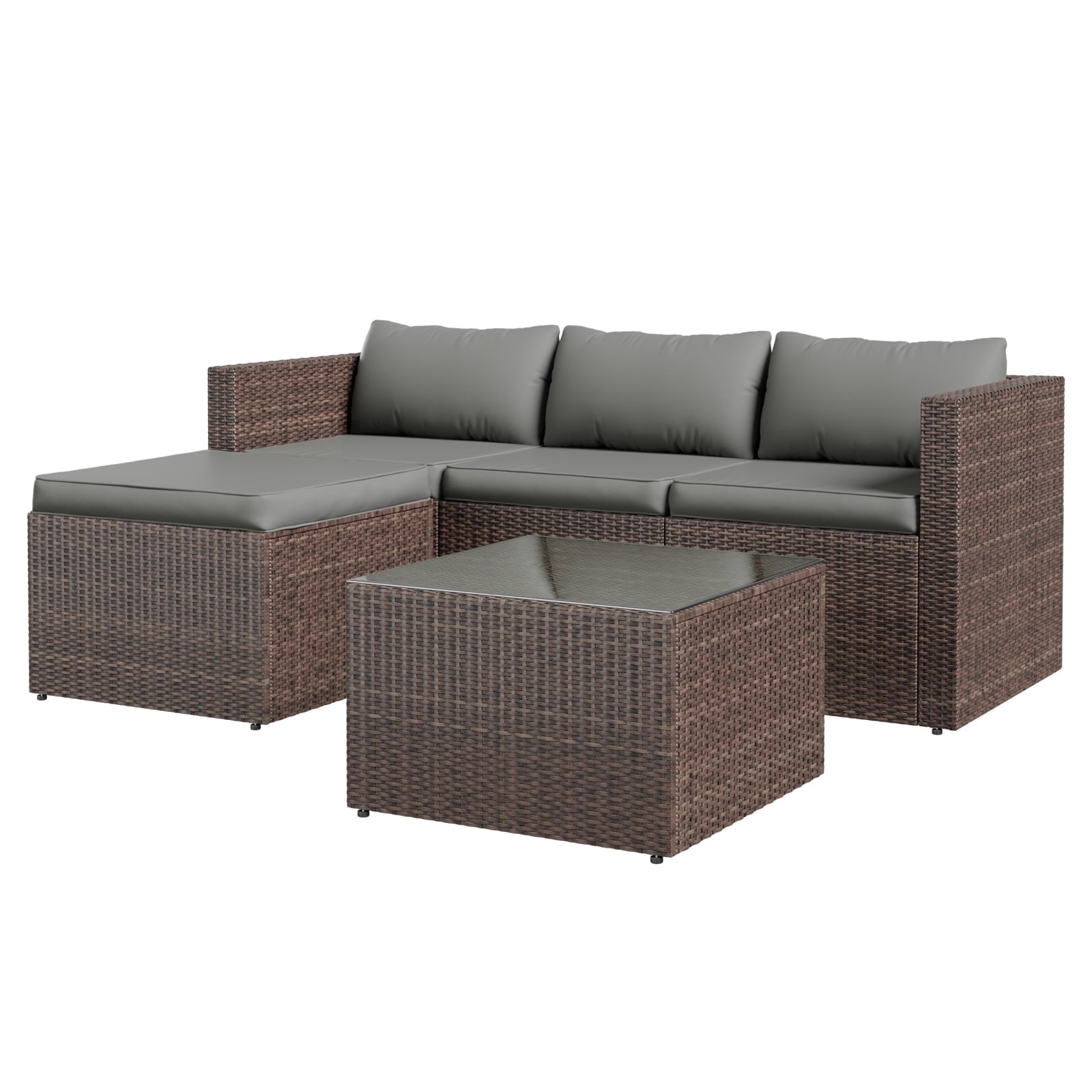 ELPOSUN 5-Piece Patio Furniture Set,Patio Conversation Set All-Weather Wicker Outdoor Sectional Sofa Set with Table & Cushions, Grey