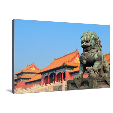 Chinese Lion Statue For Sale Lion Statue and Historical Architecture in Forbidden City in Beijing, China. Stretched Canvas Print Wall Art By Songquan Deng ()
