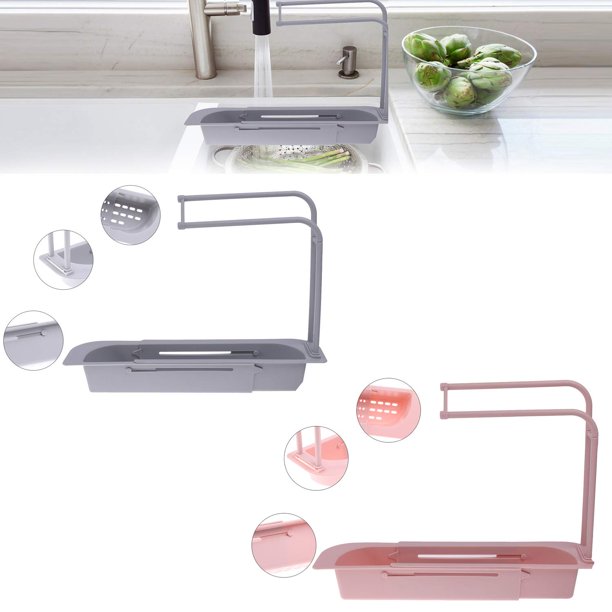 Paquete de 2 soportes telescópicos para fregadero organizador de fregadero, estante de cesta de drenaje de almacenamiento extensible para cocina casera, soporte de jabón de esponja oso de fresa Hogar