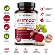 Healbend Organic Beet Root Capsules 1300mg - Nitric Oxide Booster Beets Support Healthy Blood Pressure, Heart Health, Circulation Superfood - 120 Count