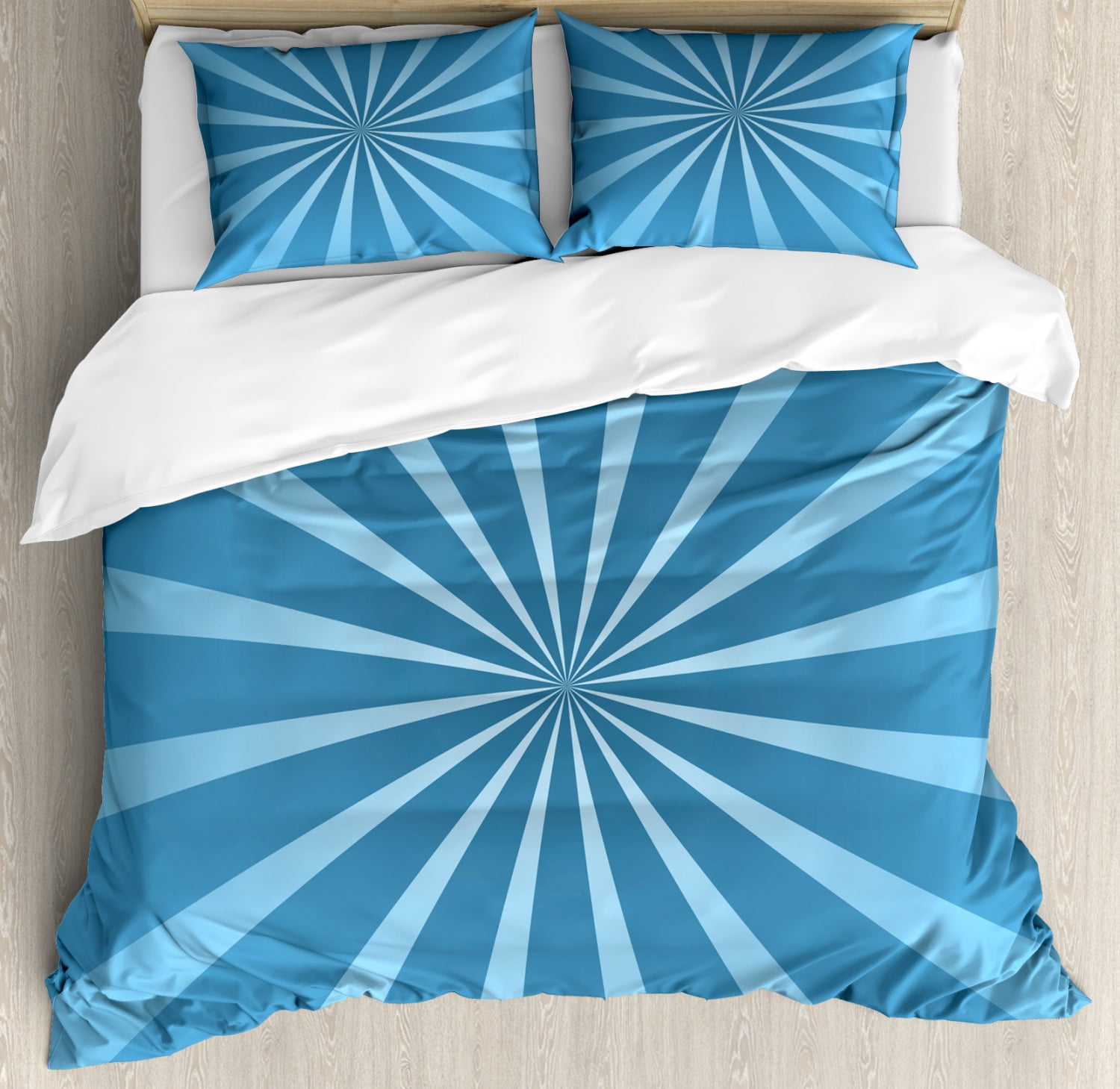 Vintage Blue King Size Duvet Cover Set Hypnotic Radial Pattern