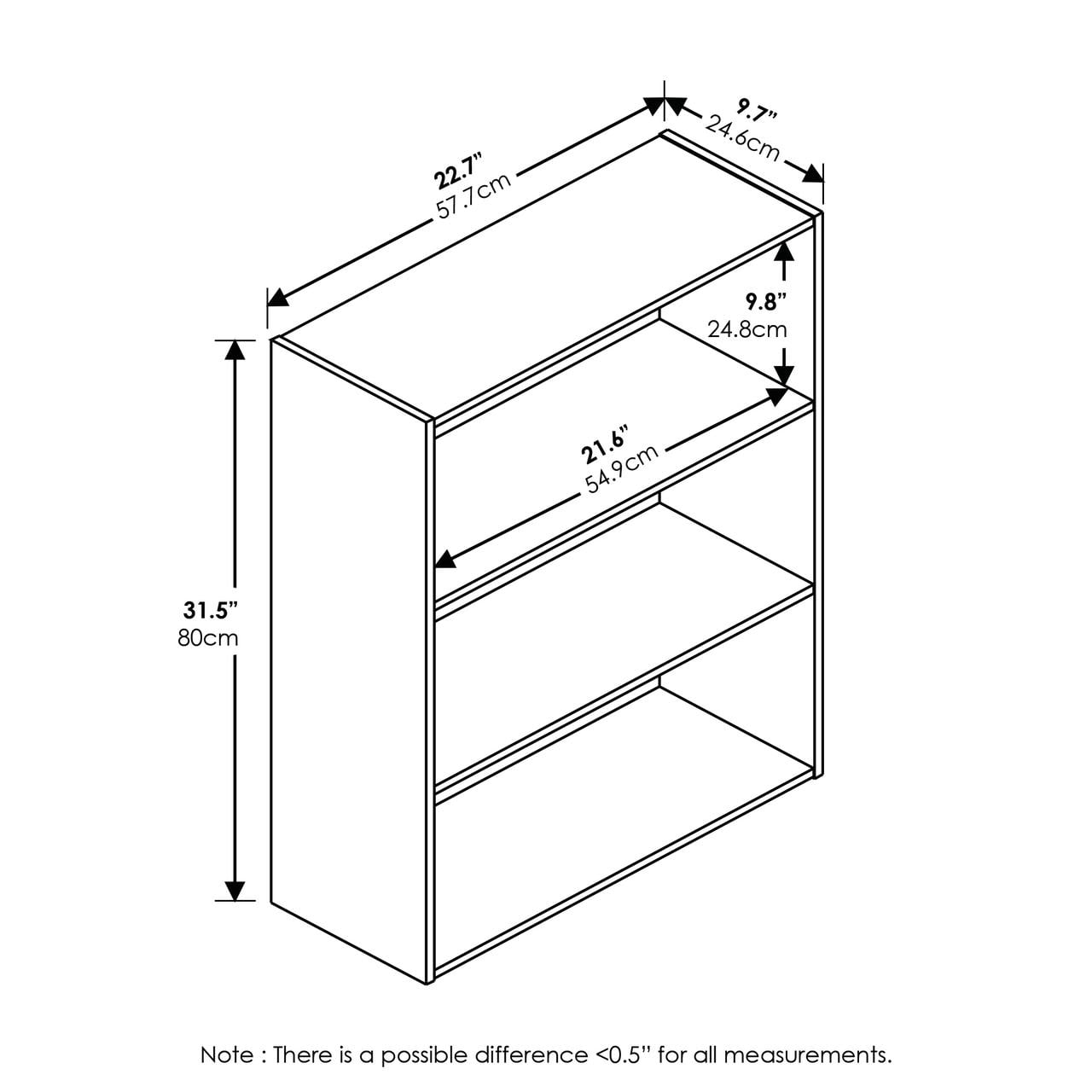 Furinno Pasir 3-Tier Open Shelf, Dark Espresso