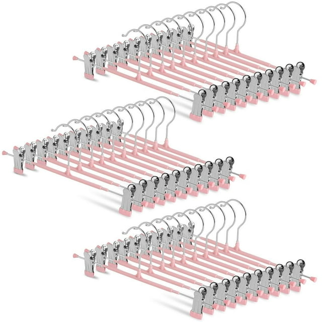 30 Piezas Ganchos con Pinzas para Pantalones y Faldas - Perchas con Clip Antideslizante, Acero Inoxidable con Goma Protectora - Organizador de Jeans y Ropa sin Arrugas Gancho Giratorio (Rosa)