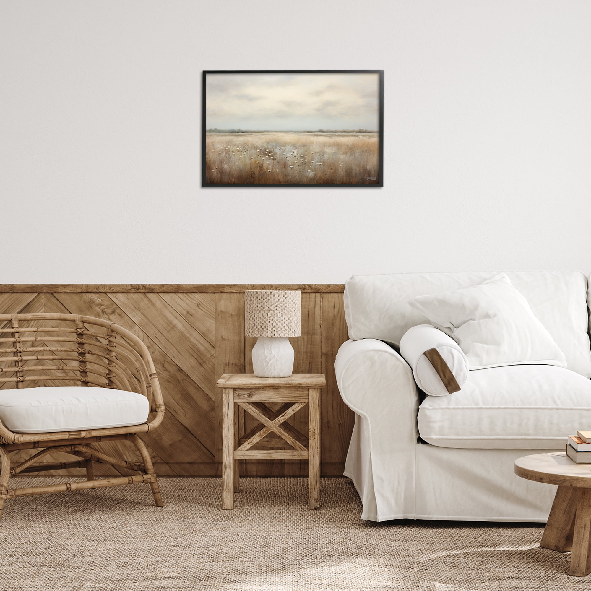 Stupell Industries Subtle Flower Meadow Landscape Painting Black Framed Art Print Wall Art, 24 x 16