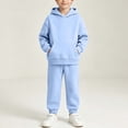 thumbnail image 2 of QTBIUQ Boys Two-Piece Fall Winter Set Cotton Fleece-Lined Solid Hoodie Sweatshirt and Jogger Pants Casual Outfit Set, 2 of 9