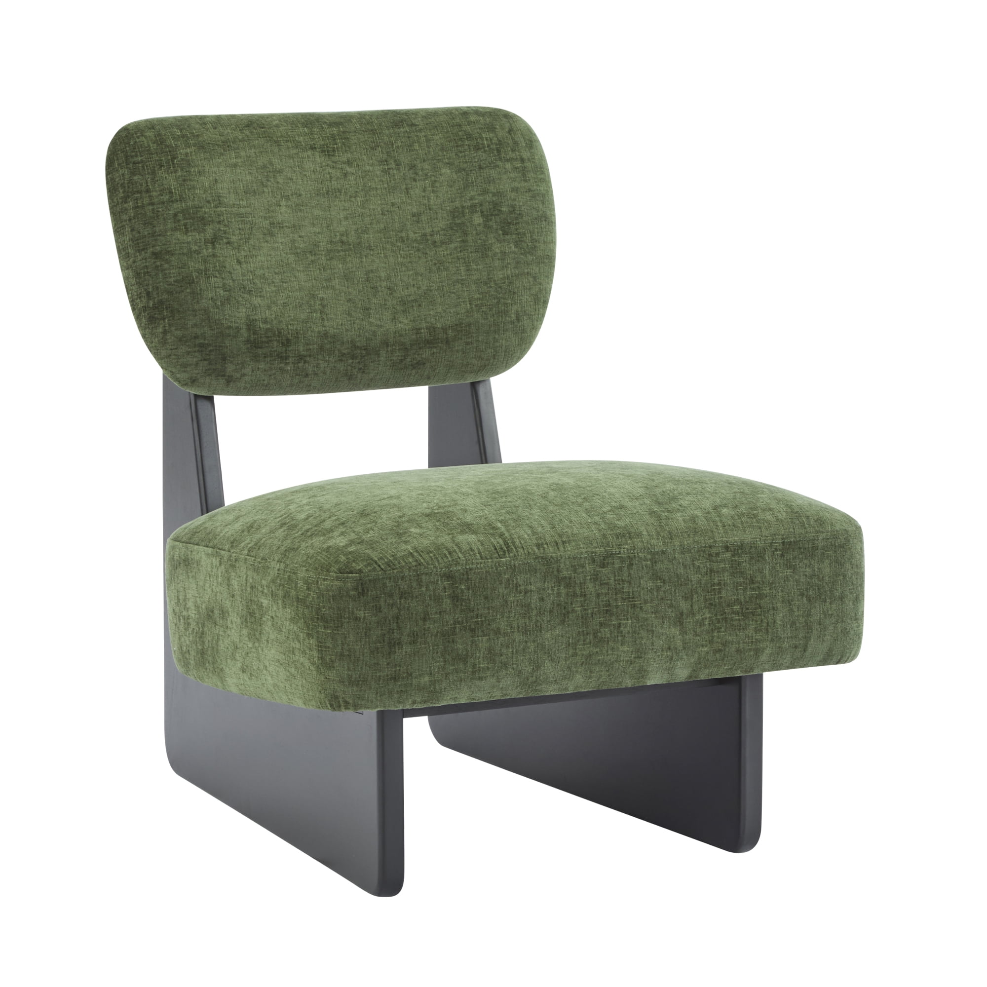 Leumius Set of 2 Modern Lounge Chair with Polyester Upholstery, Sturdy Wood Base With Walnut Finish, Minimalist and Stylish Accent Seating for Living Room Bedroom Office Black+Green