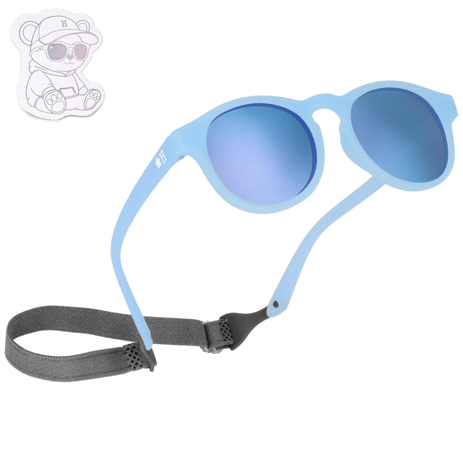 HECCEI Pebblie Baby Sunglasses with Strap - UV400 Polarized Sunglasses, Ages 0-2 Blue