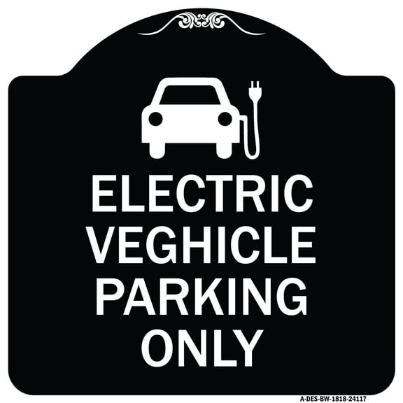 SignMission Designer Series Sign - Electric Vehicle Parking Only (With Graphic) | Black & White 18" X 18" Heavy-Gauge Aluminum Architectural Sign | Made in the USA