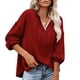 thumbnail image 1 of Mujeres con capucha Top encaje empalme cuello en V hombro caído cordón suéter suelto sudaderas para dama, 1 of 5