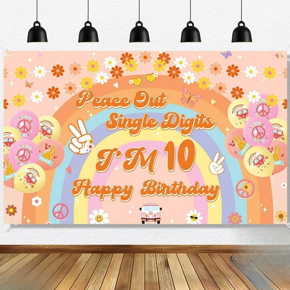 Lheaggik Happy 10th Birthday Backdrop Banner, 10th Birthday Decorations for Boys Girls, Funny 10 Years Old Birthday Party Photo Props Background Yard Sign Decor Supplies