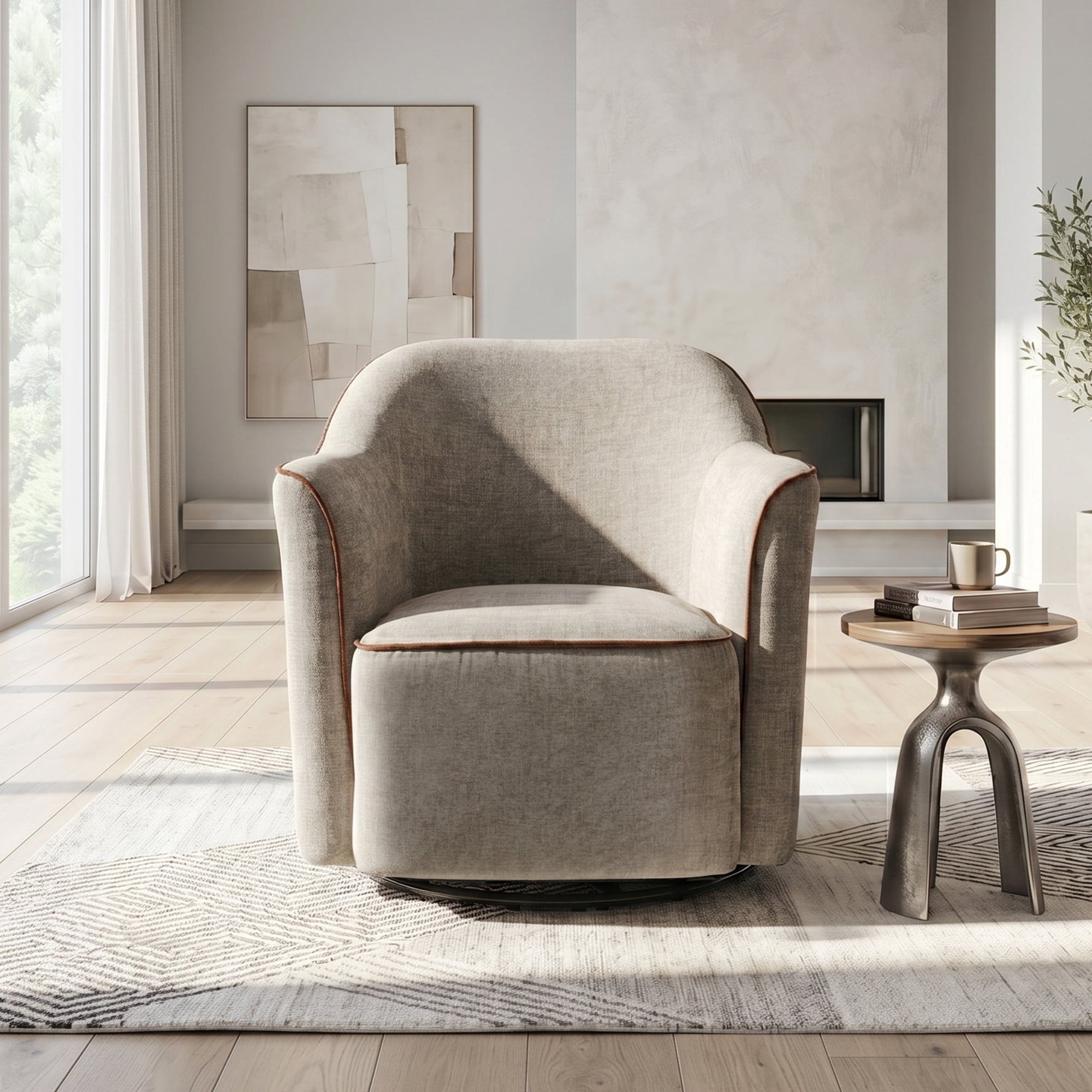 Euroco 360° Swivel Accent Chair, Chenille Upholstered Barrel Chair with Flared Arms, Modern Reading Armchair for Living Room, Bedroom and Office,Grey