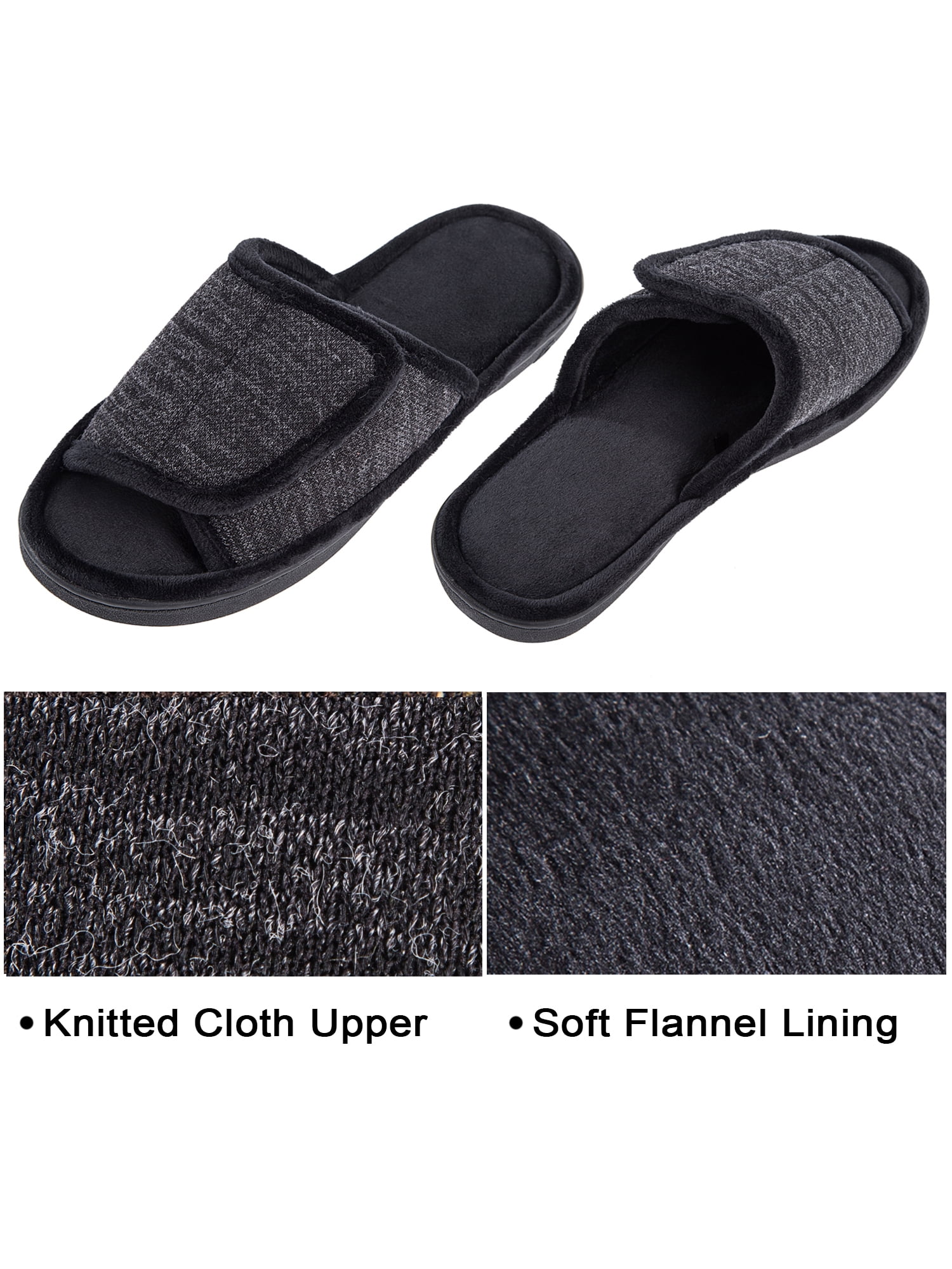 DL Adjustable Mens Slippers Memory Foam Open Toe House Slippers