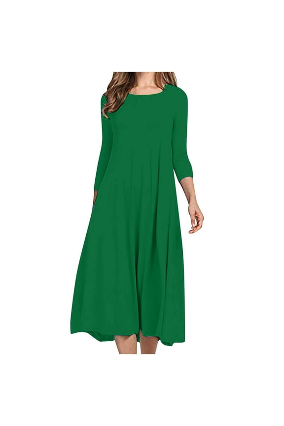 Women's Maxi Dress Casual Basic Comfy 3/4 Sleeve Flare A-line Midi Dresses Baggy Flowy Solid Dress