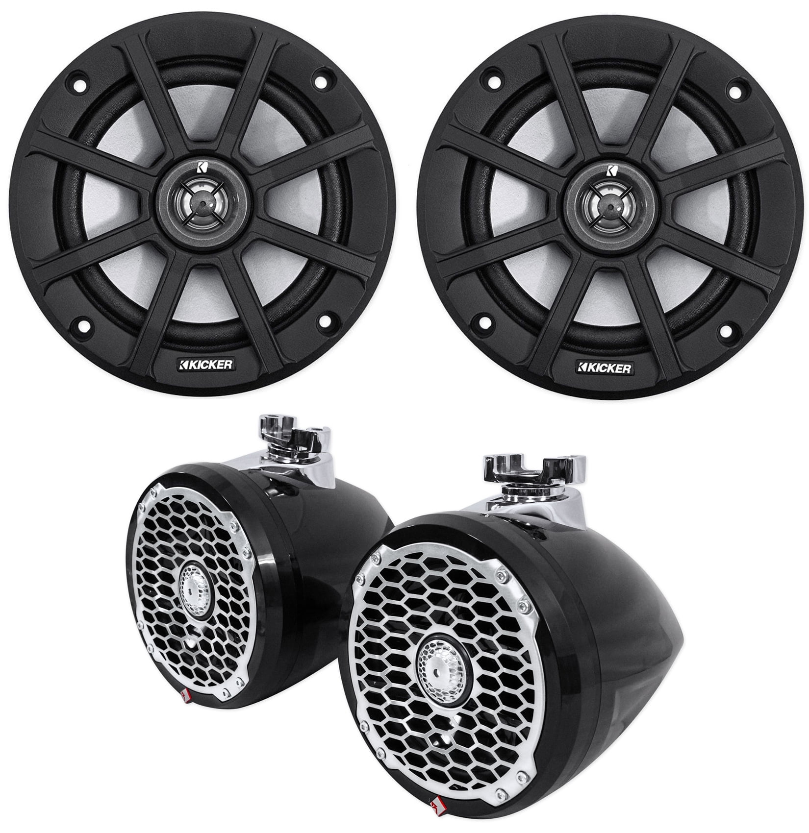 (2) Rockford Fosgate PM2652WMB 6.5" Marine Wakeboard Speakers+Kicker