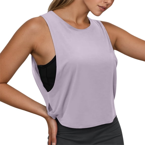 GPOECD Loose Tank Tops for Women Sleeveless Yoga Top Comfortable Summer Workout Vest Daily Wear Womens Camisole Light Purple,XL