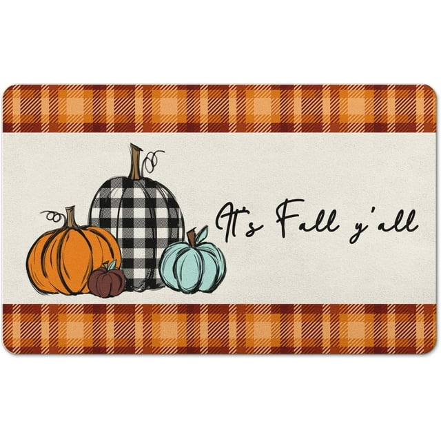 Xsinufn Fall Bathroom Rugs,Buffalo Plaid Pumpkins Autumn Bath Rugs for