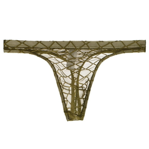 Tao Tao Men's Lace Thongs Underwear See Through Low Waist G-String Thong Mesh Temptation Breathable Panties For Valentine's Day Olive Green L