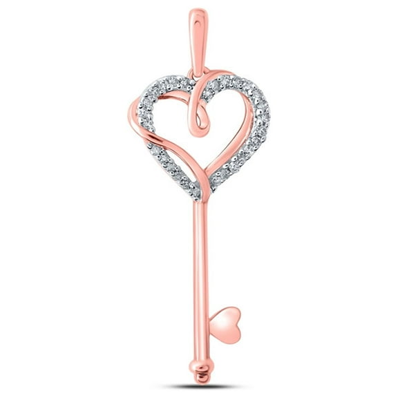 Macey Worldwide Jewelry 10k Rose Gold Diamond Lovely Heart Key Pendant 1/12 Ctw
