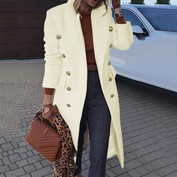 Texiao Long Sleeve Oversized Denim Jacket Women, Lapel Womens Work Tops, White Cute Tops For Women, Women's Faux Wool Thin Coat Trench Jacket Ladies Slim Long Overcoat Outwear