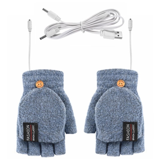 Sonducket Guantes calefactables de manopla recargable eléctrica de invierno Calentador de dedo completo y medio USB guantes y mitones Azul claro