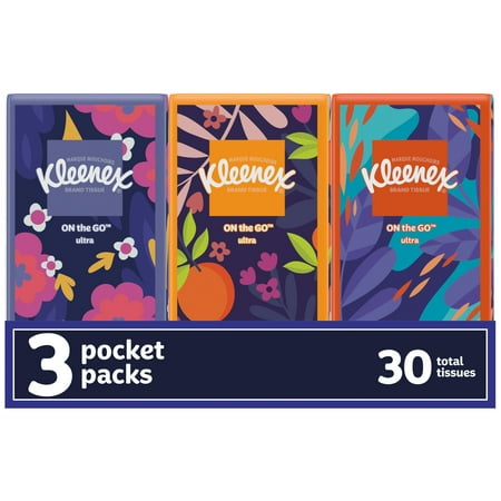 Kleenex On-The-Go Facial Tissues 3 On-The-Go Packs 10 White Tissues per Box 3-Ply
