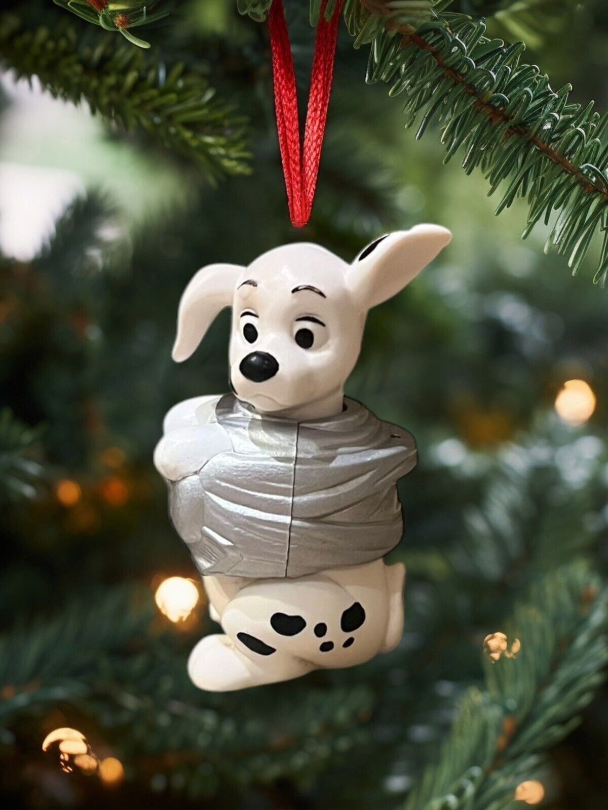 ORNAMENT 101 Dalmatians Holding Red Christmas Bell Disney Figurine