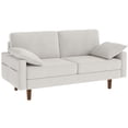 thumbnail image 1 of HOMCOM 3 Seater Sofa,  66.5" Velvet Upholstered Couch with 2 Pillows, Cream, 1 of 10