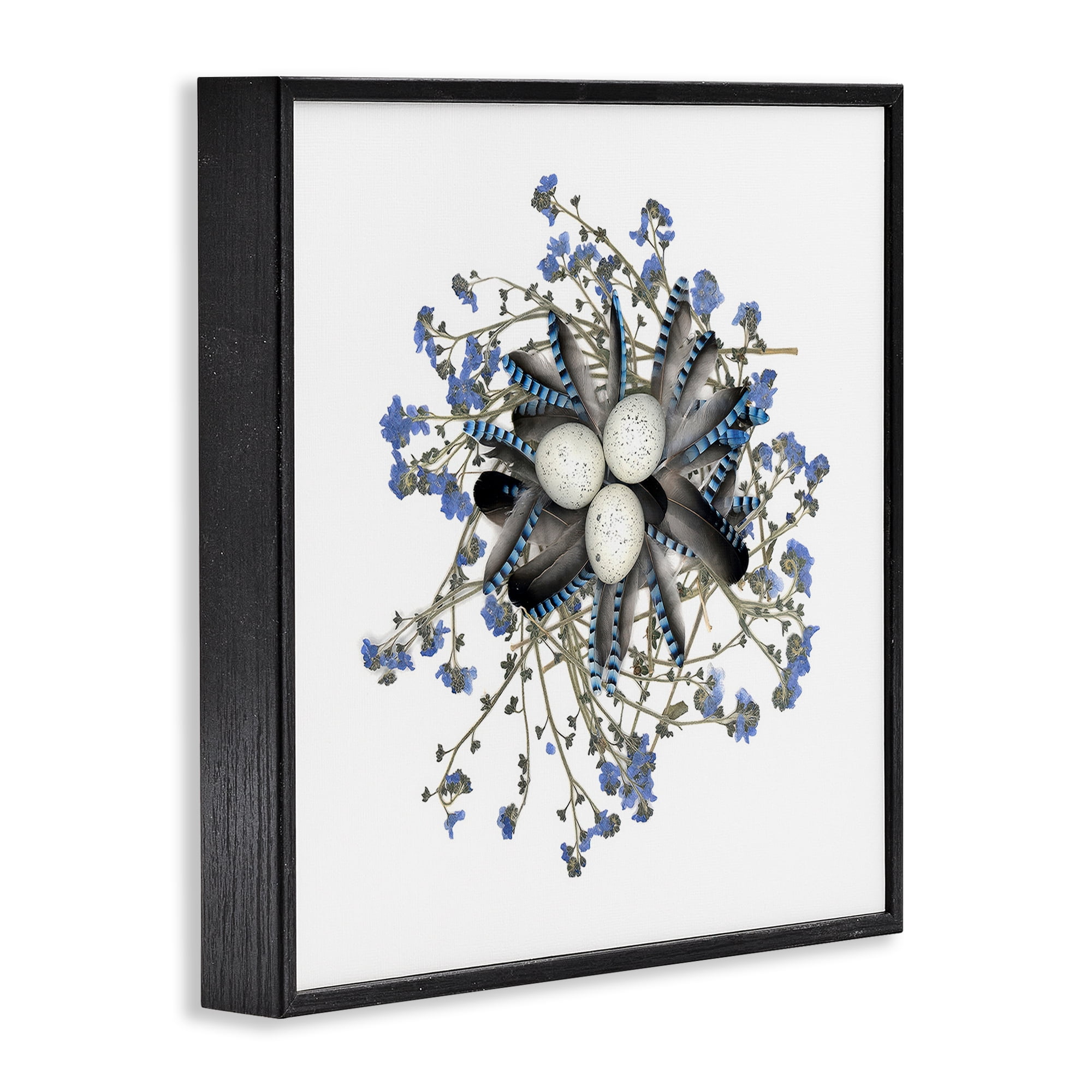 Stupell Industries Feathered Nest & Blue Florals Black Framed Giclee Art, design by Beth Adoette