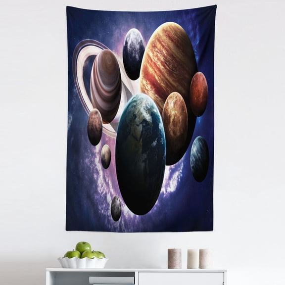 Nebula Tapestry, Solar System Planets All Together in Space Mercury Jupiter Globe Saturn Universe, Fabric Wall Hanging Decor for Bedroom Living Room Dorm, 5 Sizes, Multicolor, by Ambesonne