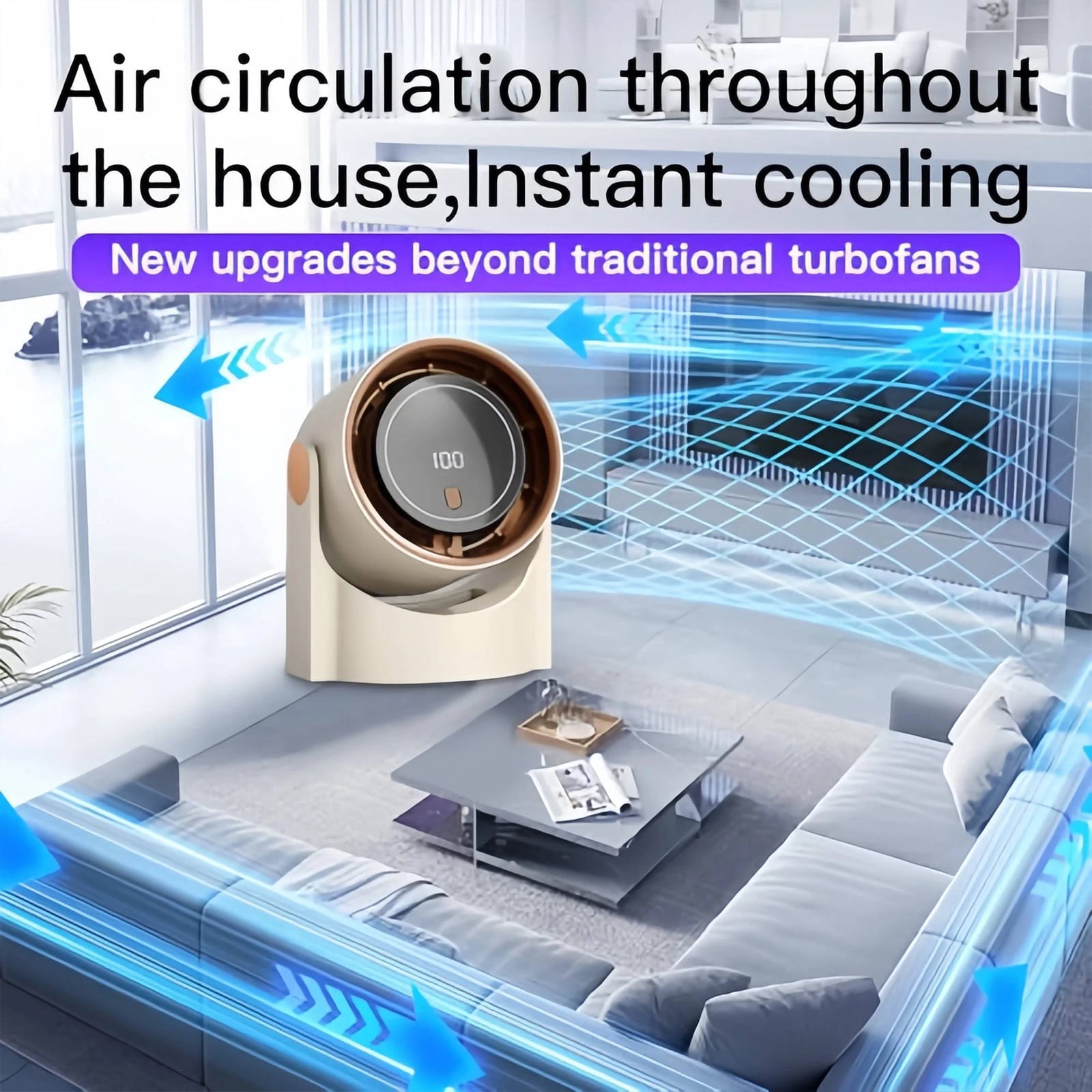HAHUT Small Table Fans, 100 Speeds Digital Display Turbo Desk Fan with Rechargeable Battery, 1200mAh Portable Wall-Mounted Desk Fan for Office Bedroom Home Kitchen (Beige)