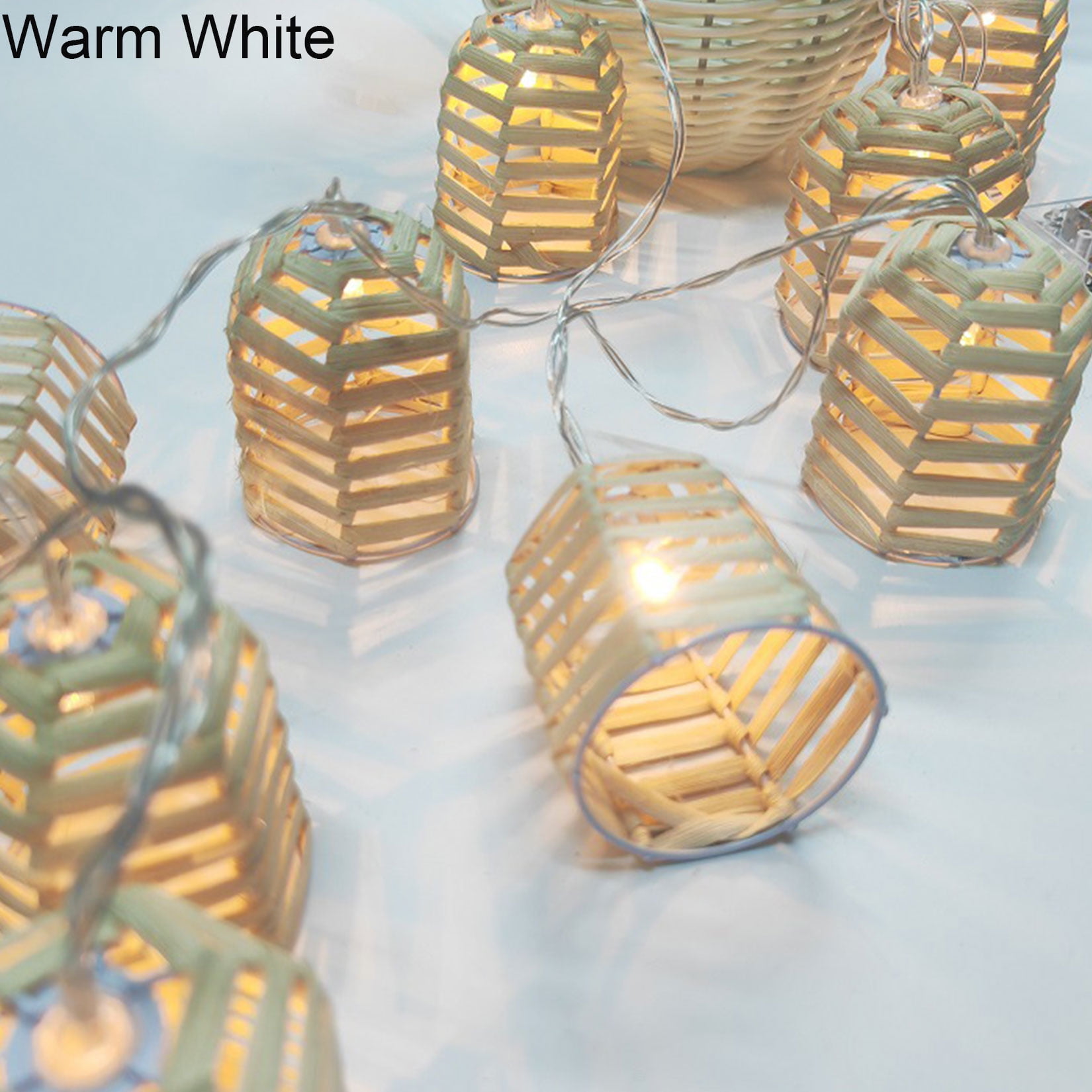 Decorative Lantern Rattan String Lights - Rattan Wire Globe Style Lantern String Lights with 10 Bell Lights, Indoor Outdoor Patio String Light for Home Pergola Porch Party Backyard
