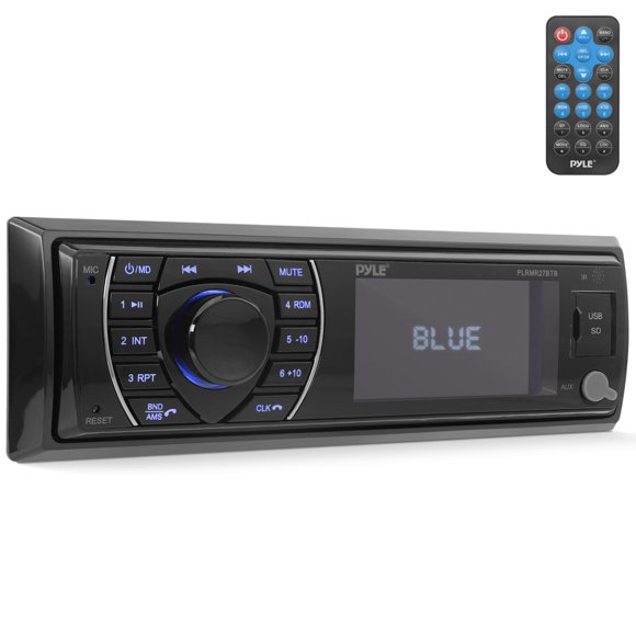 Pyle Bluetooth Marine Receiver Stereo - 12v Single DIN Style Boat In dash Radio Receiver System with Digital LCD, RCA, MP3, USB, SD, AM FM Radio - Remote Control, Wiring