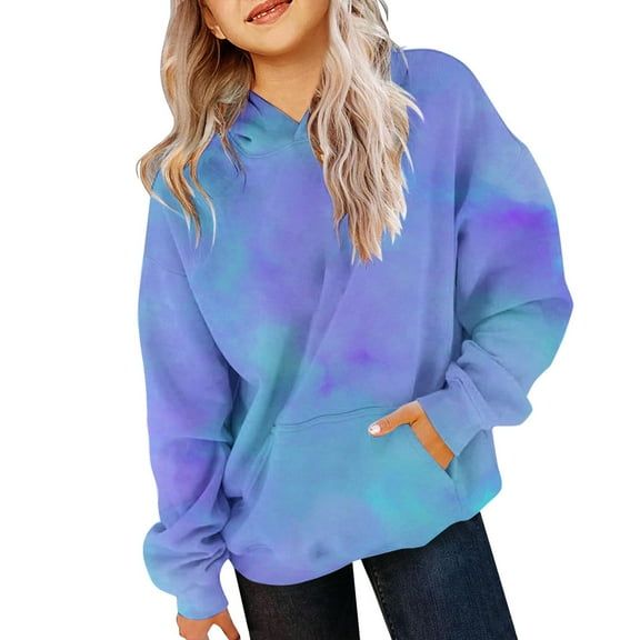 Ruyang Girls Trendy Tie Dye Hoodies Teens Oversized Hooded Sweatshirts Cute Rainbow Long Sleeve Fall Winter School Hoodie