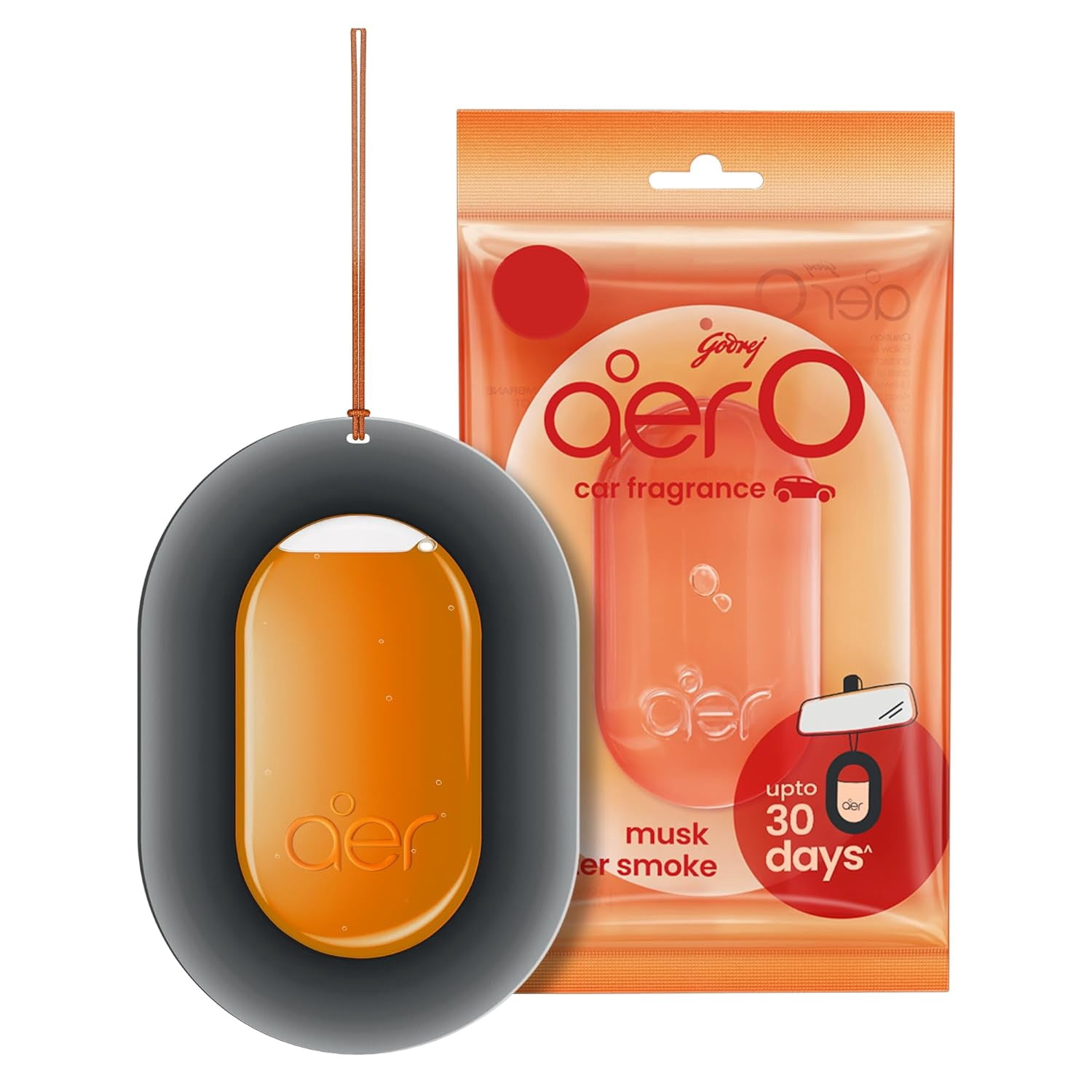 Godrej Aer-O Musk After Smoke Car Freshener Diffuser, 7.5 g, Lasts Upto 30 Days, Air Freshener for Cars