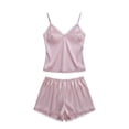 thumbnail image 5 of SHTXOZHI Womens Sleeveless Lace Trim Tank Top Pajamas Set Cute Breathable Ruffle Sleepwear Solid Color Homewear, 5 of 6