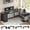 Black, variant on L Shaped Desk with Storage, Two Person Desk with Power Outlets & Spacious Desktop, Corner Computer Desk with 5 Drawers & Open Shelf for Home Office, White & Brown Top