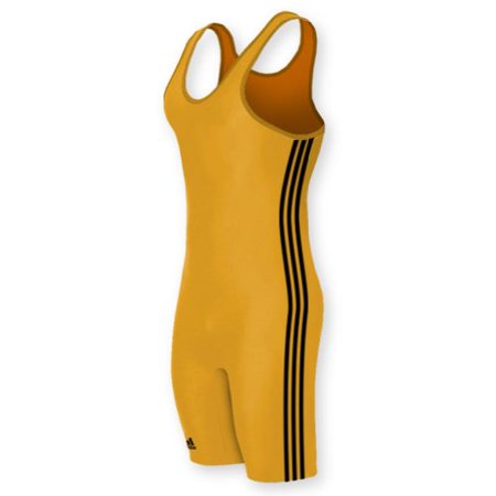 UPC: 0818423011981 | adidas aS102s Lycra 3 Stripe Wrestling Singlet -:Athletic Gold/Black – S